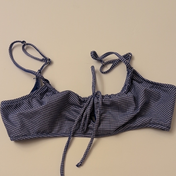 Seamolly Blue Mini Gingham Drawstring Tied Brazilian Bottom Bikini Set - Size M - Picture 3 of 11